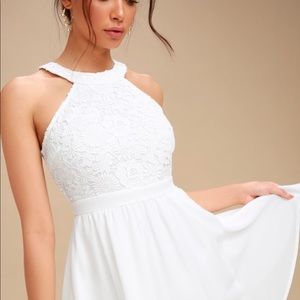 Lulus Lover's Game White Lace Skater Dress